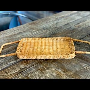 Woven Rattan Boho Basket Tray Vintage Rattan Tan Wicker